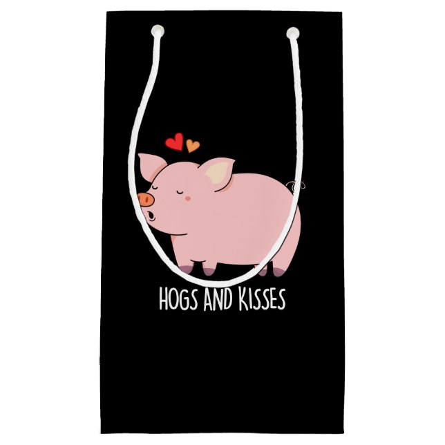 Hogs and Kisses Funny Hog Pig Pun Dark BG Kleine Geschenktüte (Vorderseite)