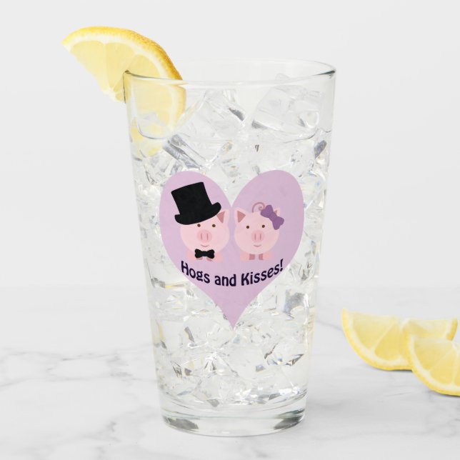 Hogs and Kisses Niedlich Pig Couple Glas (Vorderseite Ice)