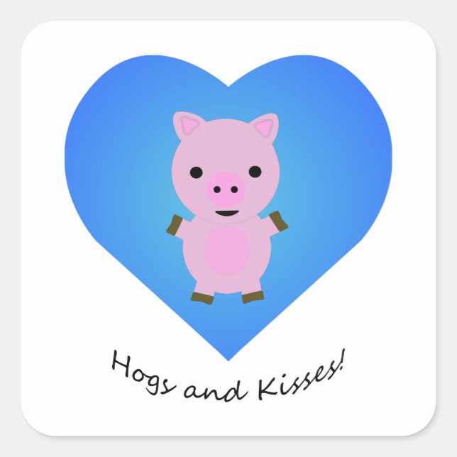 Hogs and Kisses Pig Quadratischer Aufkleber (Vorderseite)