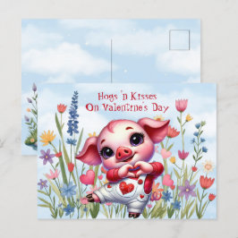 Hogs 'n Kisses On Valentine's Day Holiday Postcard Feiertagspostkarte