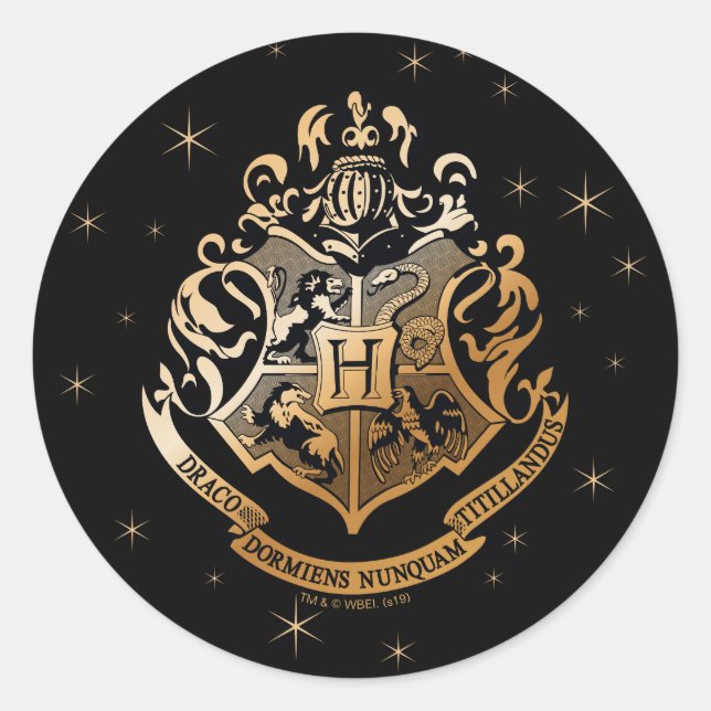 HOGWARTS™ Goldenes Wappen Runder Aufkleber (Vorderseite)