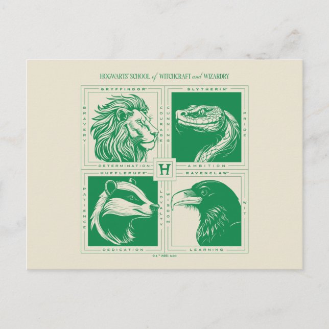 HOGWARTS™ House Animals Grid Postkarte (Vorderseite)