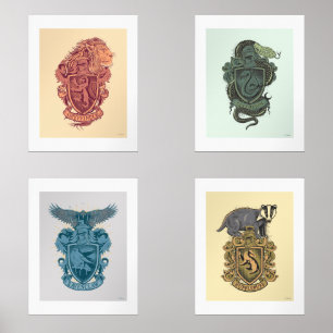 HOGWARTS™ House Wappen Tome Illustrationen Bilderwand Sets