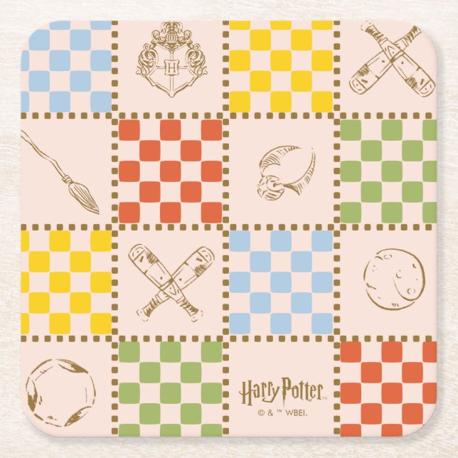 HOGWARTS™ QUIDDITCH™ Team Checker Muster Rechteckiger Pappuntersetzer (Vorderseite)