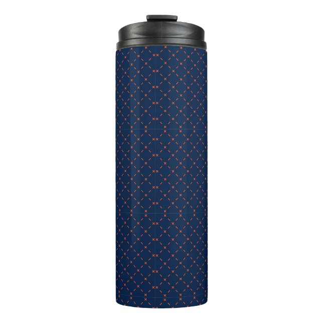 Hohe blaue Reisebecher mit schwarzem Deckel Thermosbecher (Vorderseite)