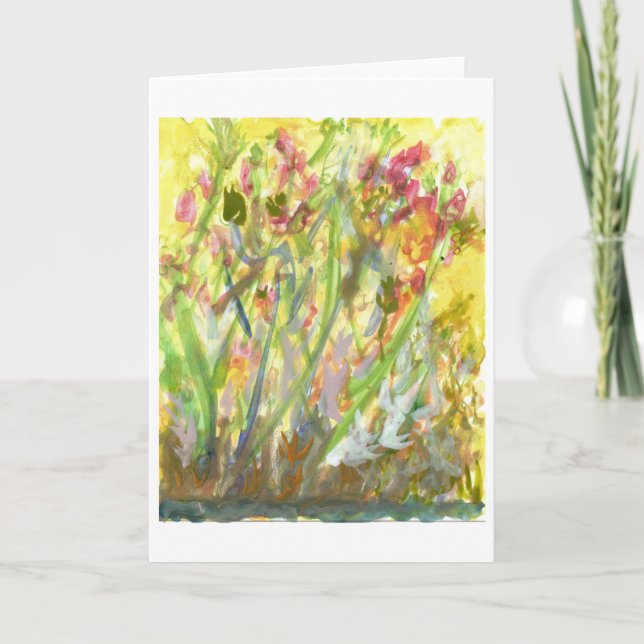 Hohe Blumen auf einer gelben Grundanmerkungskarte Karte (Vorderseite)