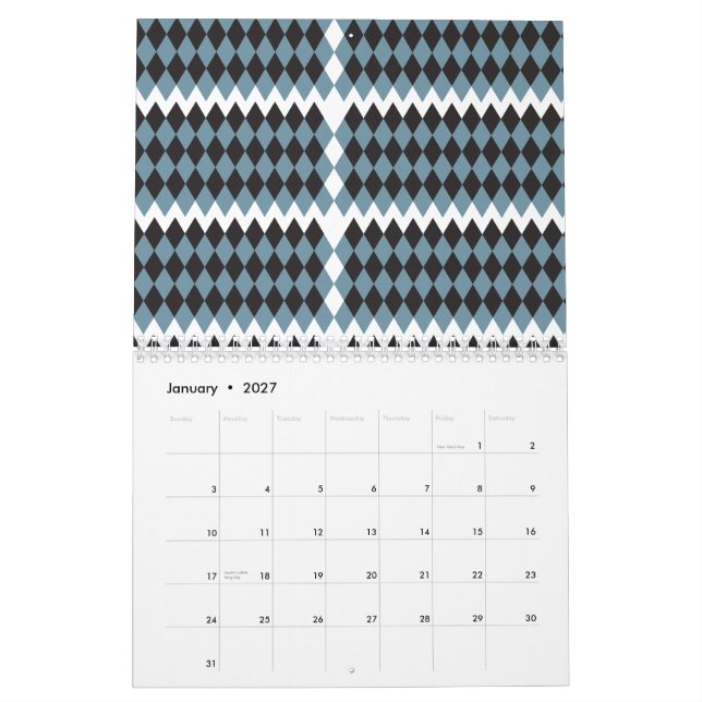 hohe Darstellung von Damast-Grafik-Gras, Kalender (Jan 2027)