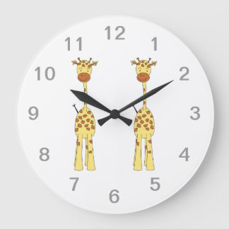 Hohe niedliche Giraffe. Cartoon-Tier Große Wanduhr