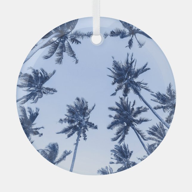 Hohe Palmen, klarer blauer Himmel. Ornament Aus Glas (Vorderseite)