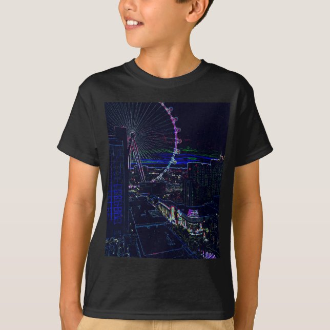 Hohe Rollen-Neonriesenrad abstrakter Vegas T-Shirt (Vorderseite)