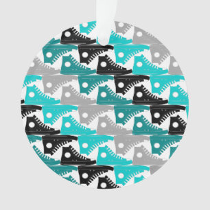 Hohe Spitzen-Aquamarin-n-Schwarze Schuhe Ornament