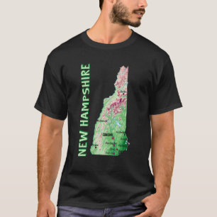 Höhenkarte des Staates New Hampshire Hauptstädte T-Shirt