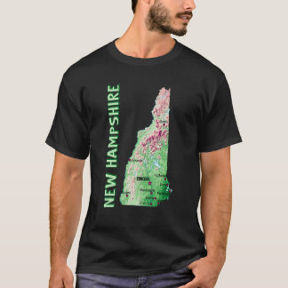 Höhenkarte des Staates New Hampshire Hauptstädte T-Shirt