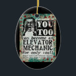 Höhenrudermechanismus - Vintage, sonnige Rückwand Keramik Ornament<br><div class="desc">Elevator Mechanische Vintage Werbung in Türkis,  Aqua,  Rot und Schwarz. Künstlerisch,  lustig,  farbenfroh und lustig,  es macht ein tolles Geschenk und bringt dem Empfänger sicherlich Lächeln und Lachen.</div>