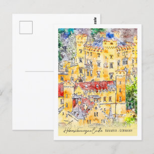 Hohenschwangau Deutschland Reiseort Aquarell Postkarte