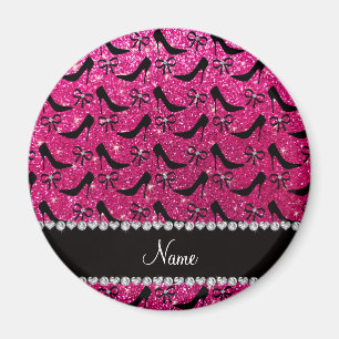 Hoher Heels des Name-Rosenrosa-Glitterschwarzen Magnet