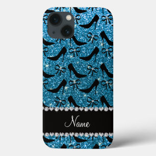 Hoher Heels des Namehimmelblau-Glitterschwarzen Case-Mate iPhone Hülle