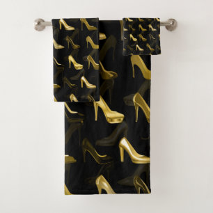 Hoher Heels-goldenes Schuhmuster Badhandtuch Set