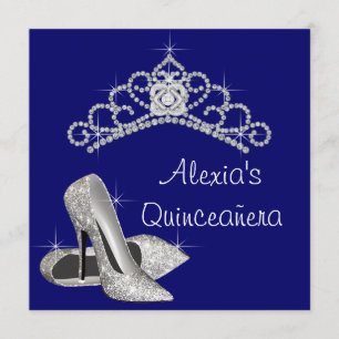 Hoher Heelstiara-königliches Blau Quinceanera Einladung