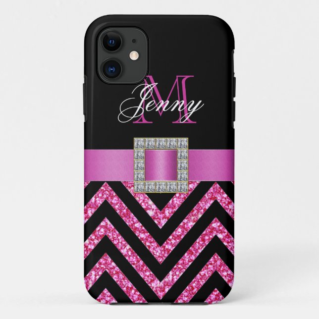 HOHER PINK ZICKZACK GLITZER MÄDCHEN Case-Mate iPhone HÜLLE (Rückseite)