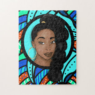 Hoher Ponytail, natürliche Schönheit, blaues Abstr Puzzle