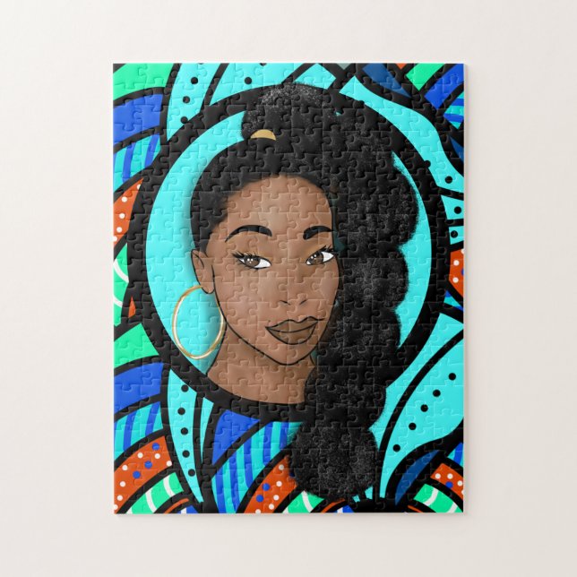 Hoher Ponytail, natürliche Schönheit, blaues Abstr Puzzle (Vertikal)