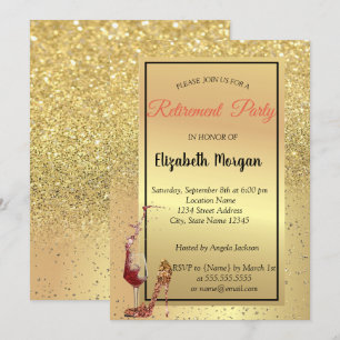 Hoher Schuh, Glas, Rot, Gold Glitter Ruhestandspar Einladung