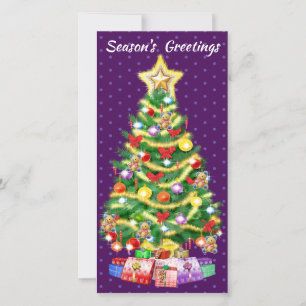 Hoher Weihnachtskartenbaum und Dekorationen. Dankeskarte