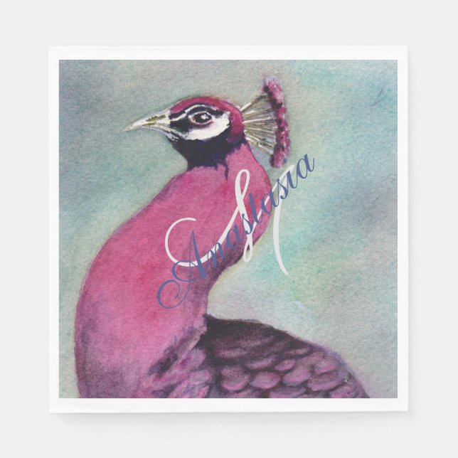 HOHES PINK PEACOCK MONOGRAM PARTY SERVIETTE (Vorderseite)