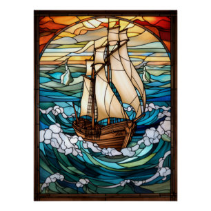 Hohes Schiff Buntglasfensterdesign Poster
