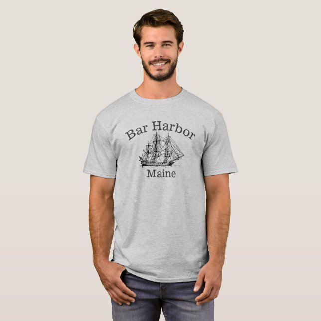 Hohes Schiffs-Shirt Bar-Hafen-Maines T-Shirt (Vorne ganz)