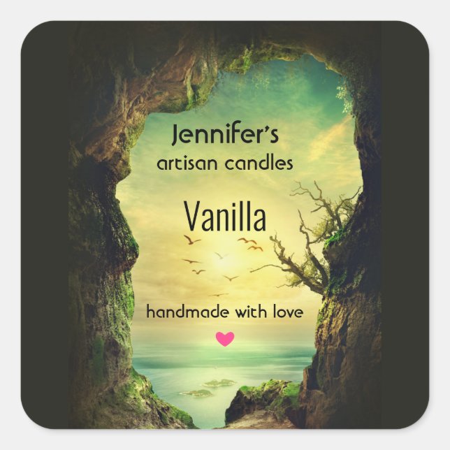 Höhle mit Blick auf das Tropische Meer Candle Biz Quadratischer Aufkleber (Vorderseite)