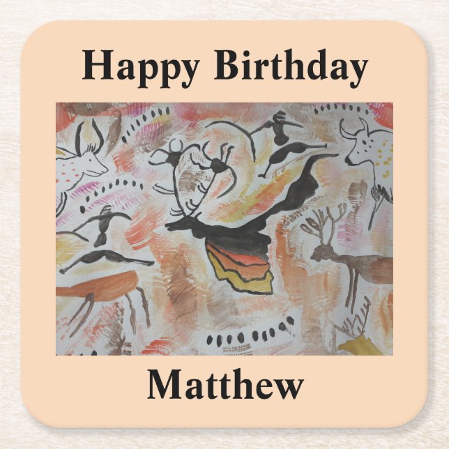 Höhlenkunst Abstrakt Geburtstag Rechteckiger Pappuntersetzer (Vorderseite)