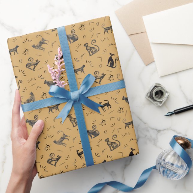 Höhlenkunst Katzen auf Butterscotch Geschenkpapier (Schenken)