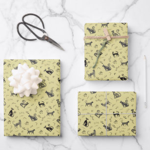 Höhlenkunst Katzen auf Gelb Geschenkpapier Set