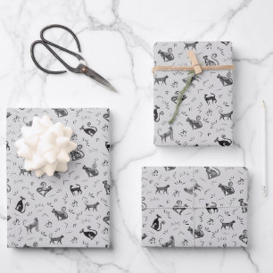 Höhlenkunst Katzen auf hellgrau Geschenkpapier Set