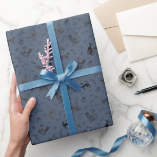 Höhlenkunstkatzen auf dunkelgrauem Blau Geschenkpapier