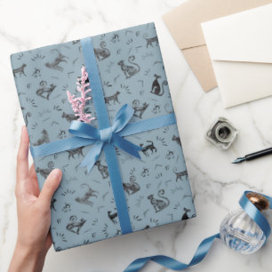 Höhlenkunstkatzen auf Hellgrauem Azurblau Geschenkpapier