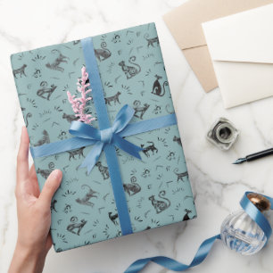 Höhlenkunstkatzen auf hellgrauem Cyan Geschenkpapier