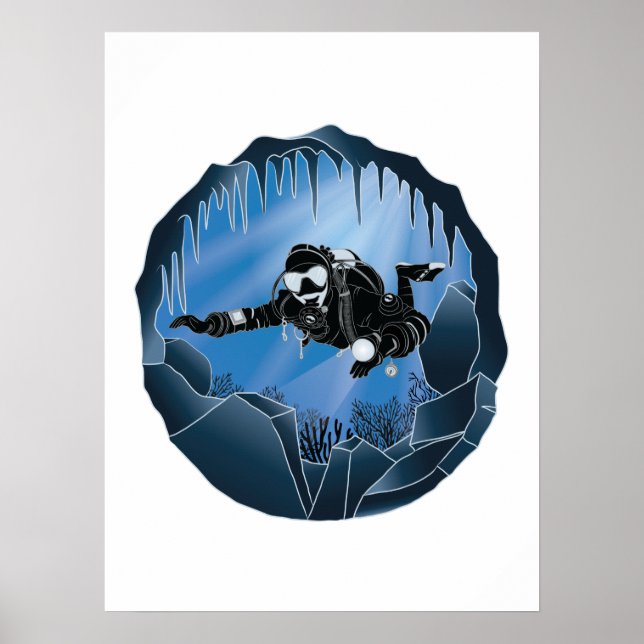 Höhlentauchen - Unterwassertaucher Poster (Vorne)