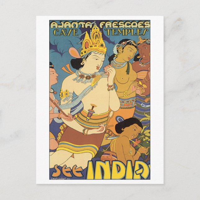 Höhlenteppiche, siehe Indien Reiseplakat Postkarte (Vorderseite)