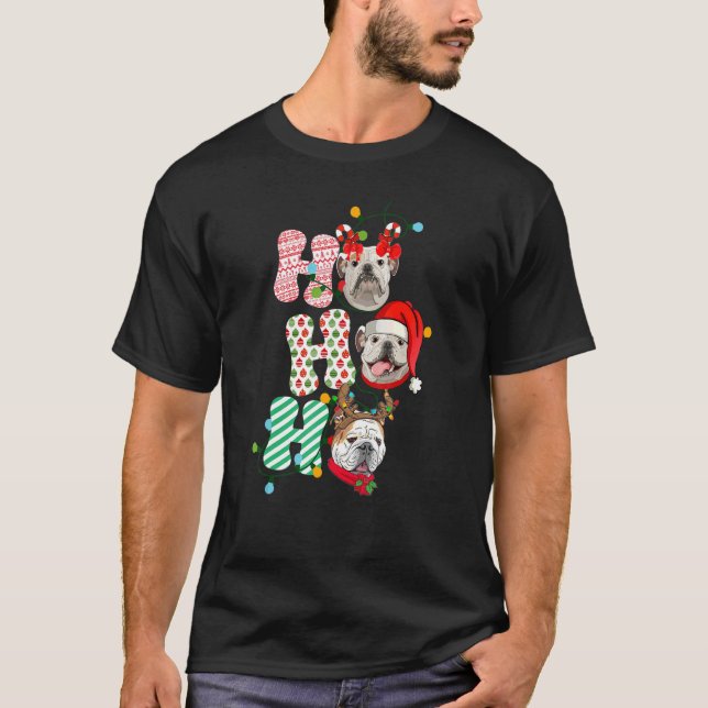 HoHoHo Bulldog Christmas Three Cute Xmas Bulldog D T-Shirt (Vorderseite)