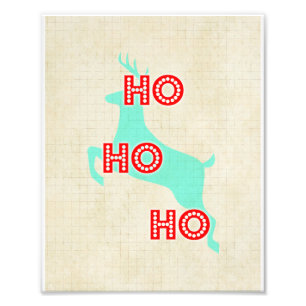 hohoho Rentiere rot blau vintage Weihnachten Fotodruck