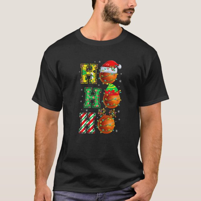 HOHOHO Santa Elf Reindeer Basketball Balls Christm T-Shirt (Vorderseite)