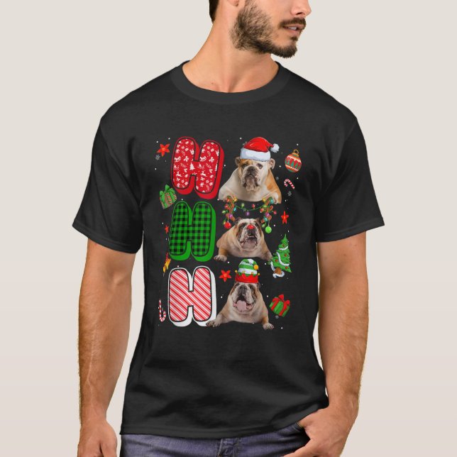 HOHOHO Santa Elf Reindeer English Bulldog Dogs Xma T-Shirt (Vorderseite)