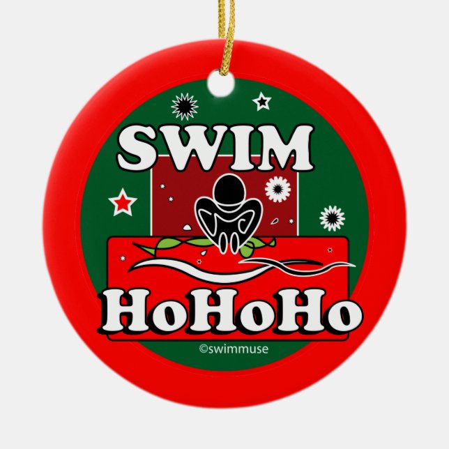 HoHoHo Swim-rote Keramik-Verzierung Keramik Ornament (Vorne)