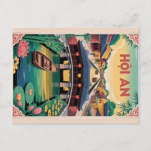 Hoi An Vietnam Retro-Reiseplakat-Kunst Feiertagspostkarte