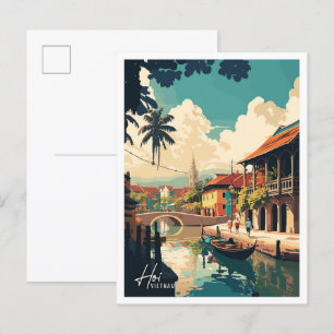 Hoi Vietnam Kunst Vintage Reise Illustration Postkarte