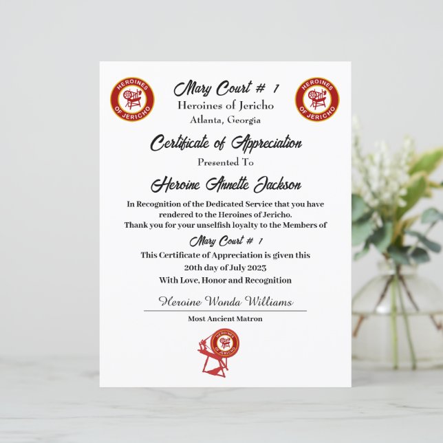 HOJ-Wertschätzung (Stehend Vorderseite)