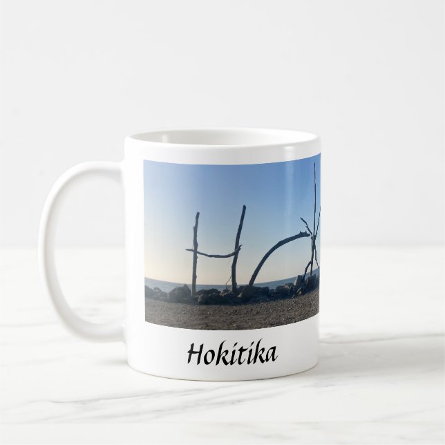 Hokitika Driftwood Beach Fotografie Kaffeetasse (Links)